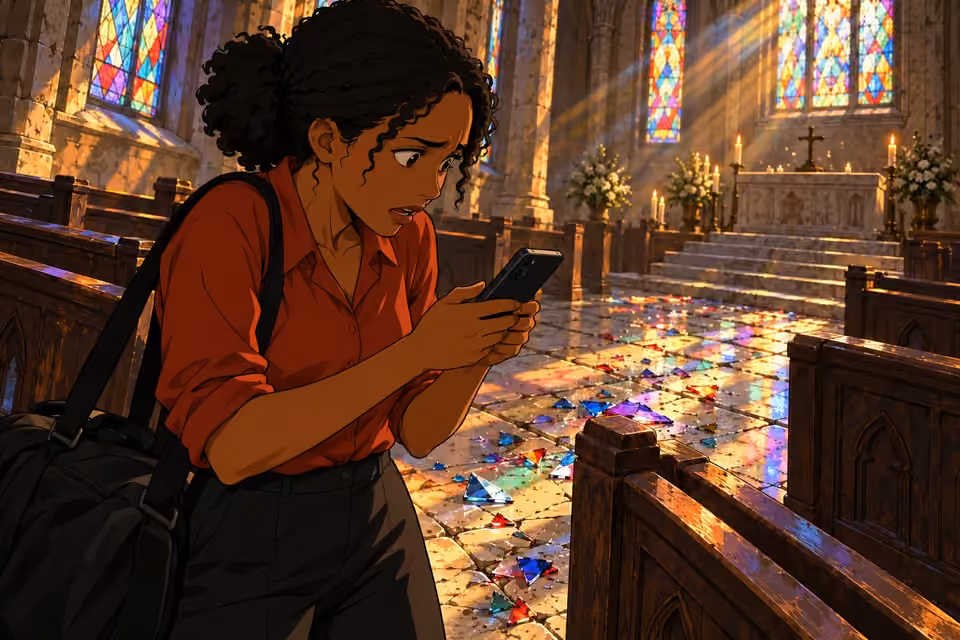Kemi anxiously checks the remaining time on her phone.