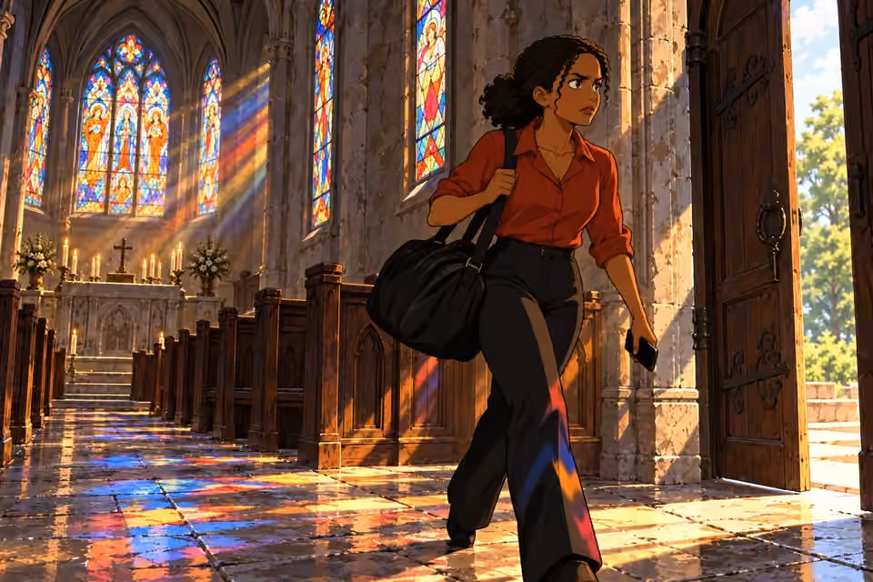 Kemi hurries toward the church exit with renewed urgency.