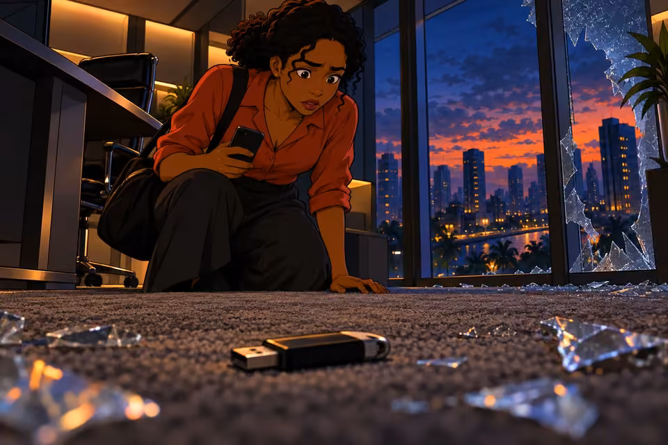 Kemi looks down at the USB drive after the call ends.