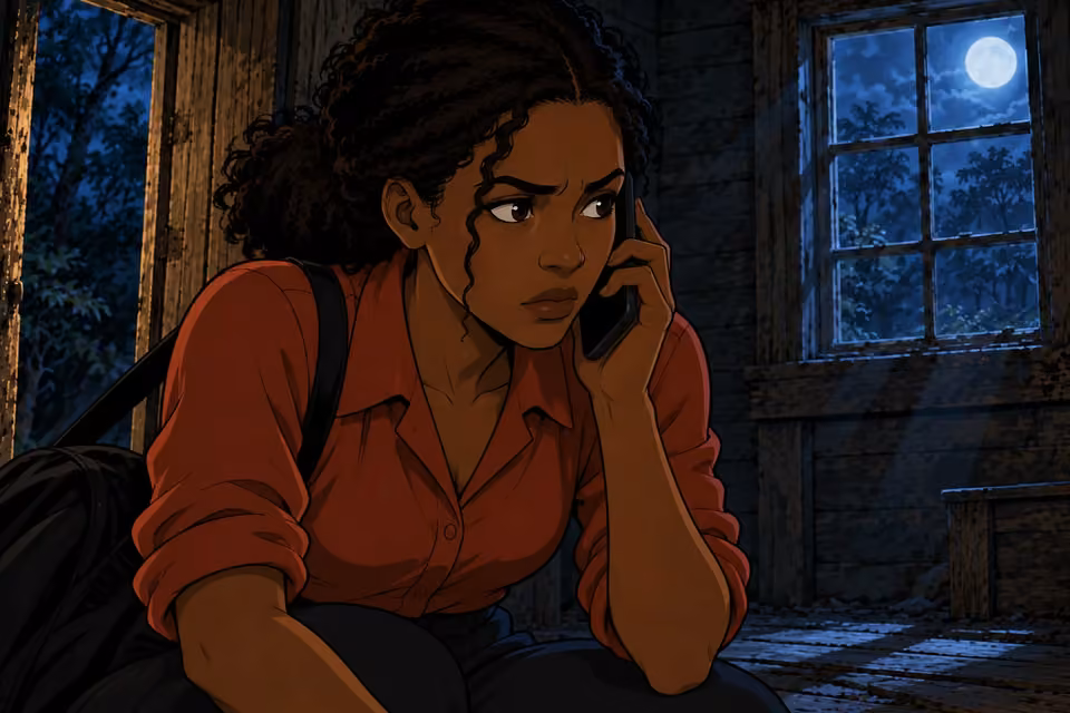 Kemi listens tensely as the caller announces a final task.