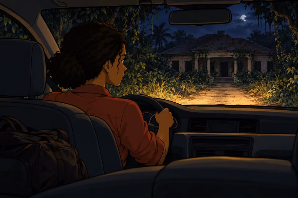 Kemi reaches the abandoned estate at the end of a narrow dirt road.