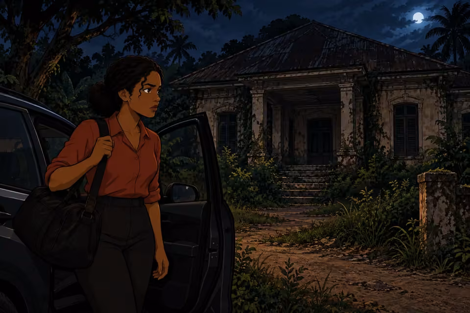 Kemi steps out of her car and studies the dark abandoned house.