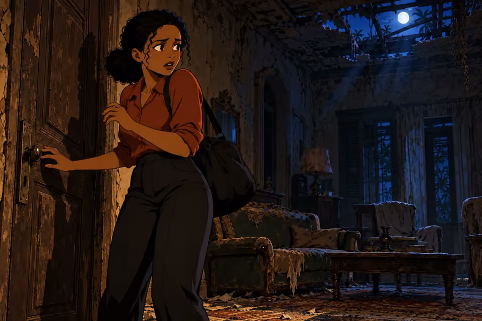 Kemi turns in alarm when the front door slams shut.