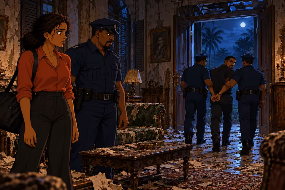 Kemi watches the officers lead Akin away.