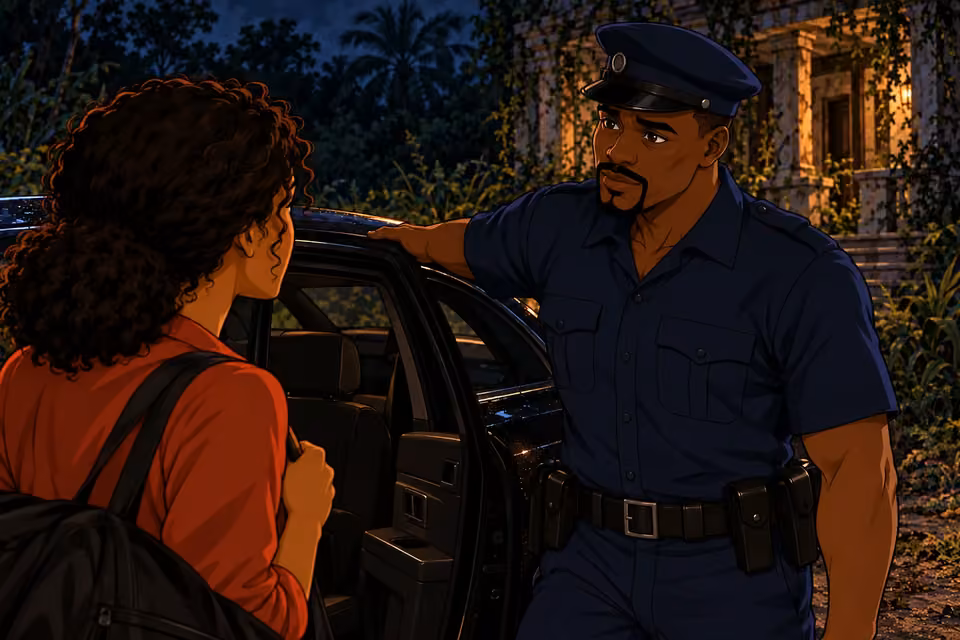 The officer reassures Kemi that her daughter has been found safe.