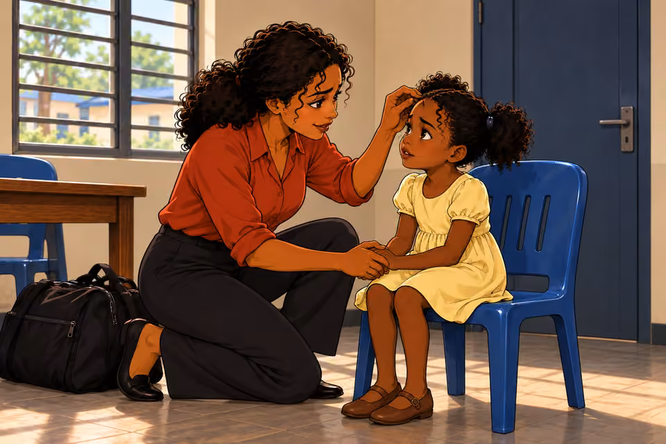 Kemi kneels before Tola and brushes hair from her face.