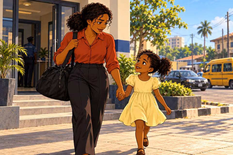 Kemi and Tola step into sunlight together.