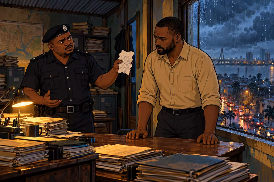 Bamidele dismissively presents the anonymous report to Hassan.