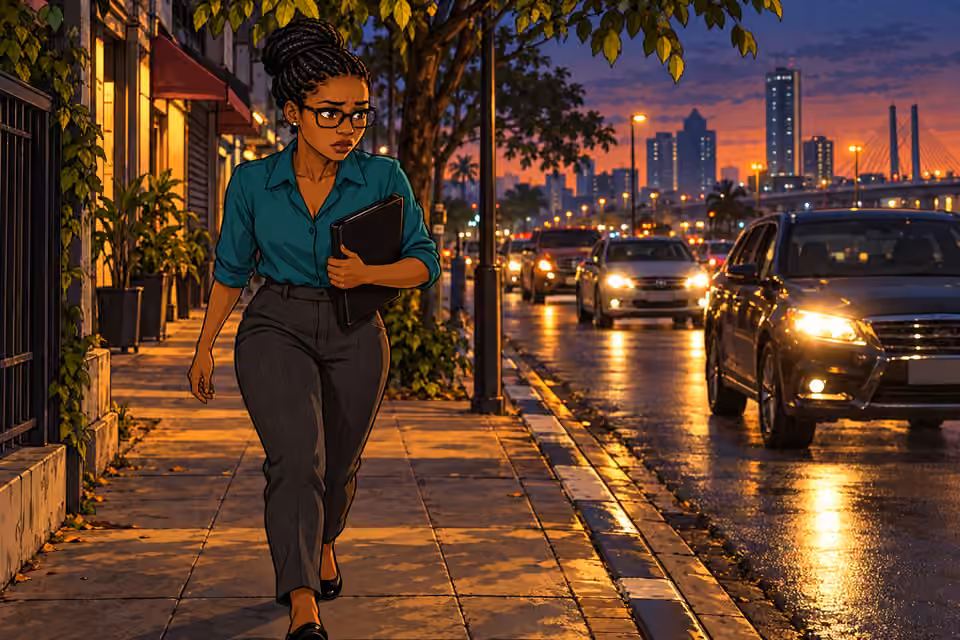 Dede walks home anxiously through gathering twilight.