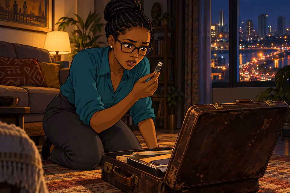 Dede discovers a worn USB drive in her father's old briefcase.