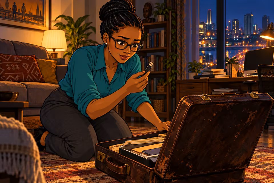 Dede finds a worn USB drive in her father’s briefcase.