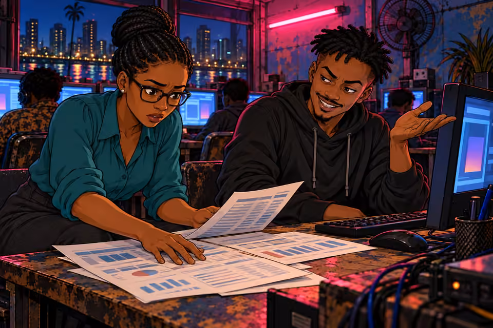 Emeka scoffs while Dede lays out the financial evidence.