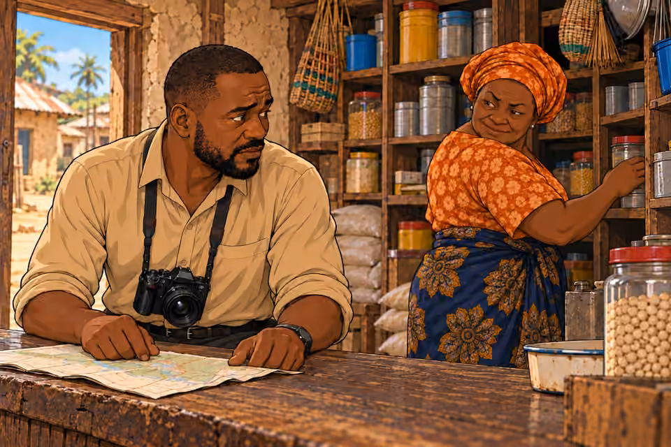 The shopkeeper turns away, leaving Hassan unsettled.