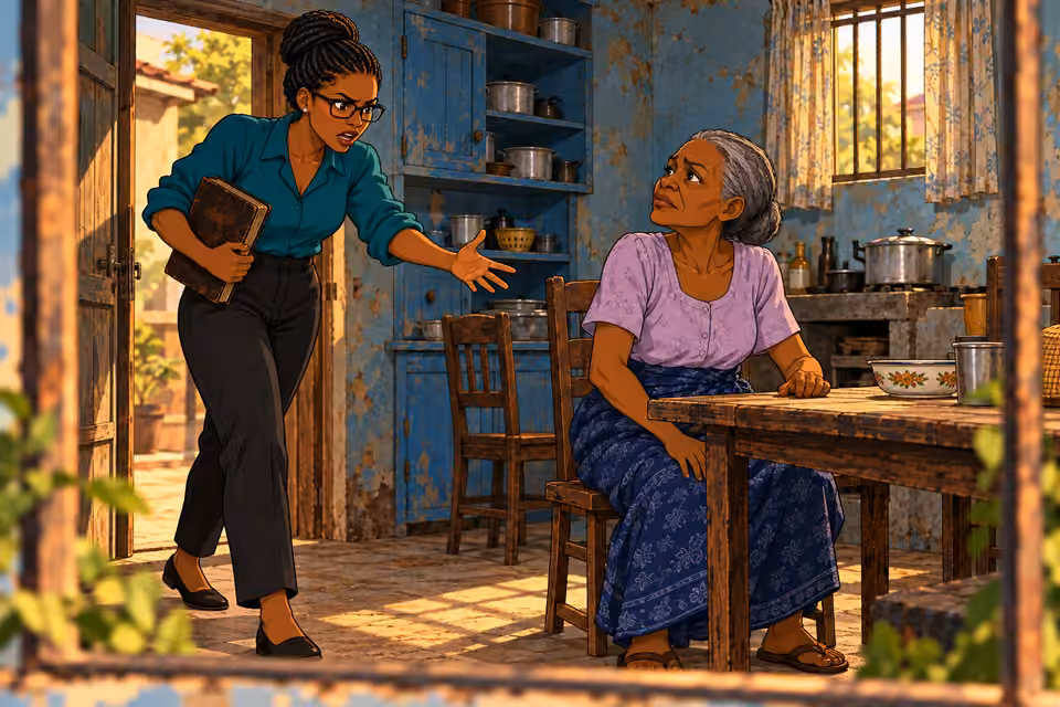 Dede confronts Aunty Yinka in the kitchen.