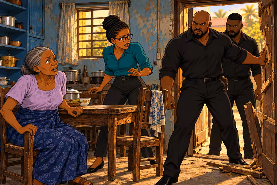 Two men force their way into Yinka’s kitchen.