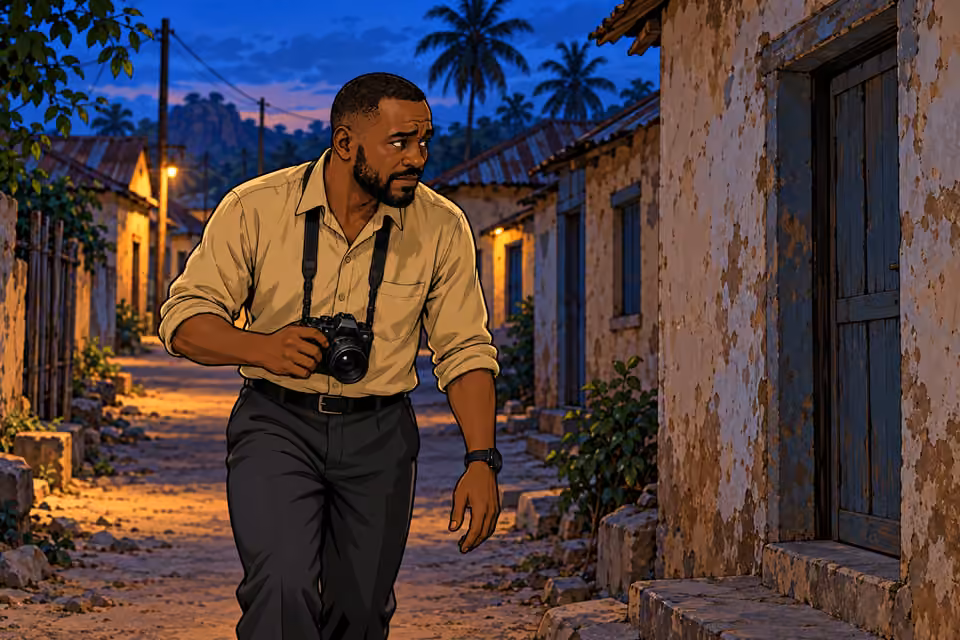 Hassan proceeds cautiously through the town.