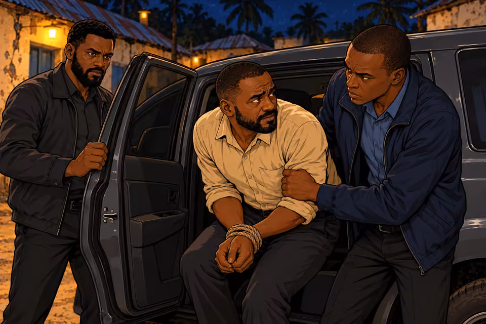 The captors bind Hassan and force him into a vehicle.