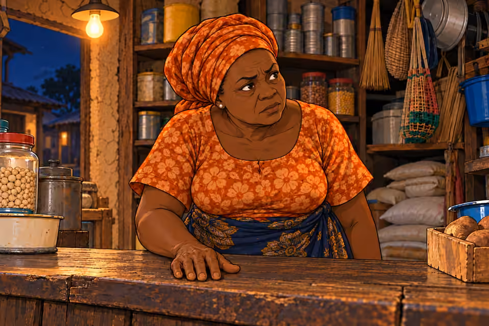 The shopkeeper’s expression sharpens at the mention of Dede’s father.