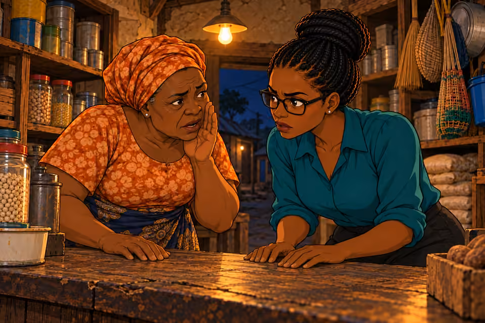 The shopkeeper tells Dede about the Egungun.