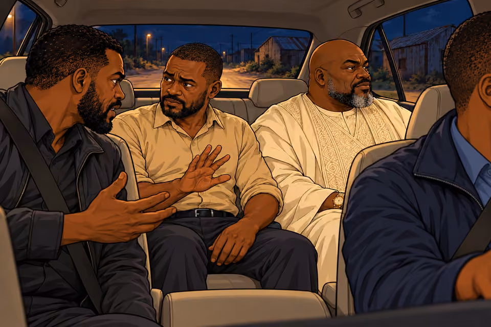 Hassan evades questions during the tense car journey.