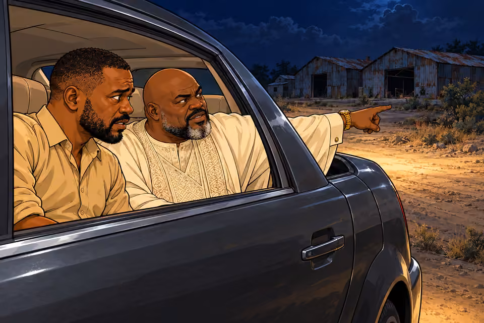 Asukwo points out the warehouses to search.