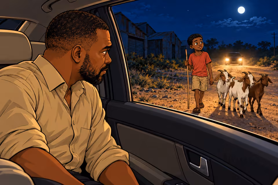 Hassan notices a young goatherd beside the road.