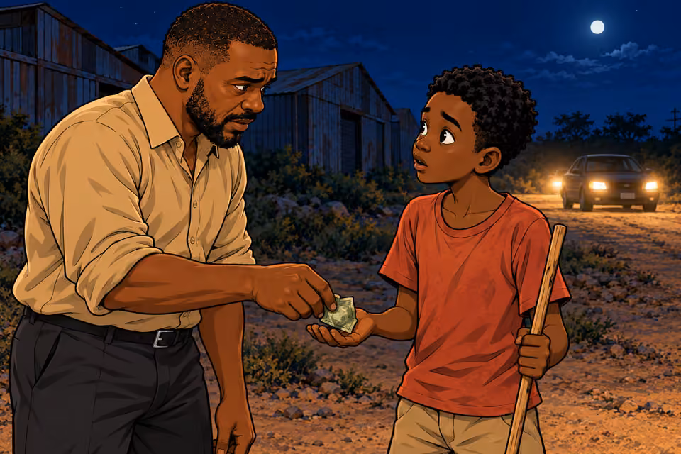 Hassan gives the boy money and an urgent warning to deliver.