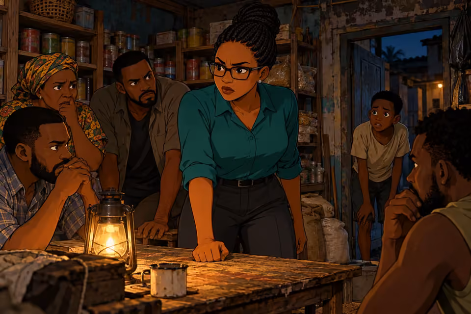 Dede and the community defenders react to an urgent warning in the general store.