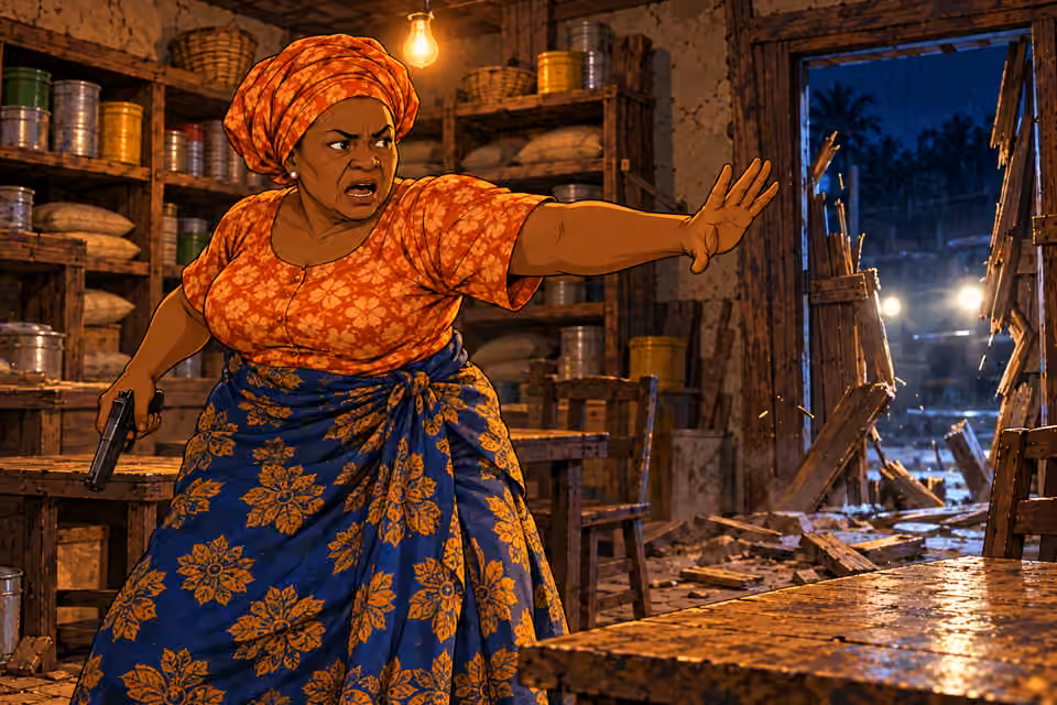 Aunty Yemisi orders the attackers out of town.