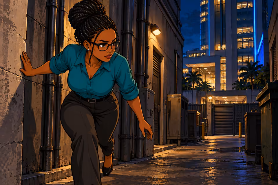 Dede slips into the back alleys around the complex.