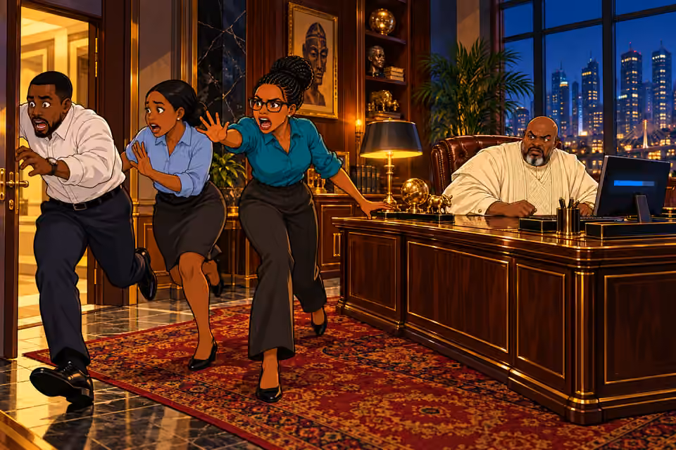 Dede warns the assistants to leave the office.