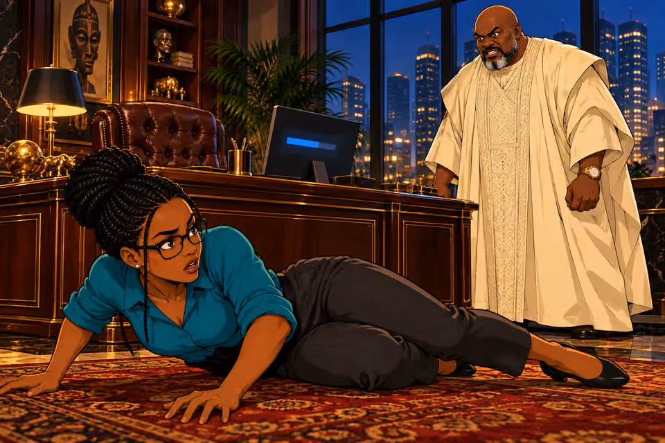 Asukwo knocks Dede away from the computer.
