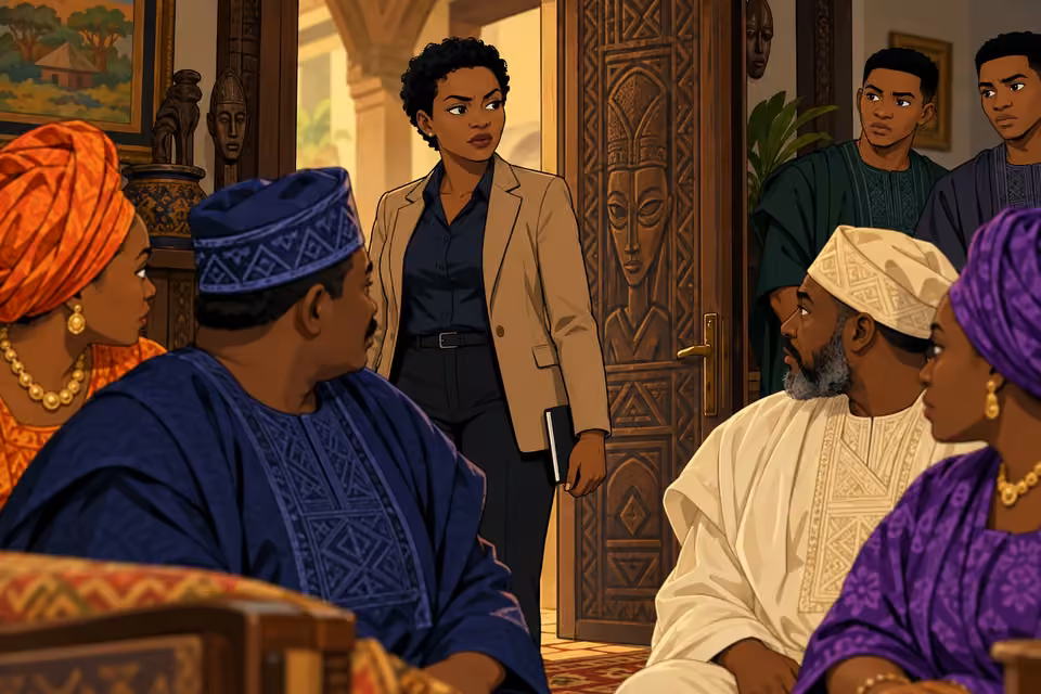 Inspector Adegoke studies the family as she arrives.