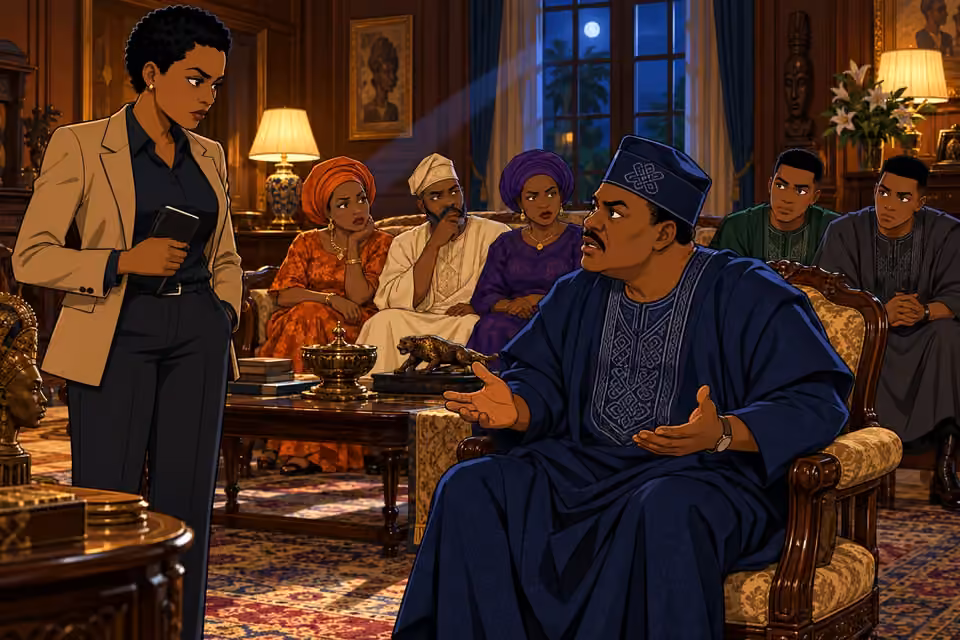 Inspector Adegoke questions Deji as his siblings watch uneasily.