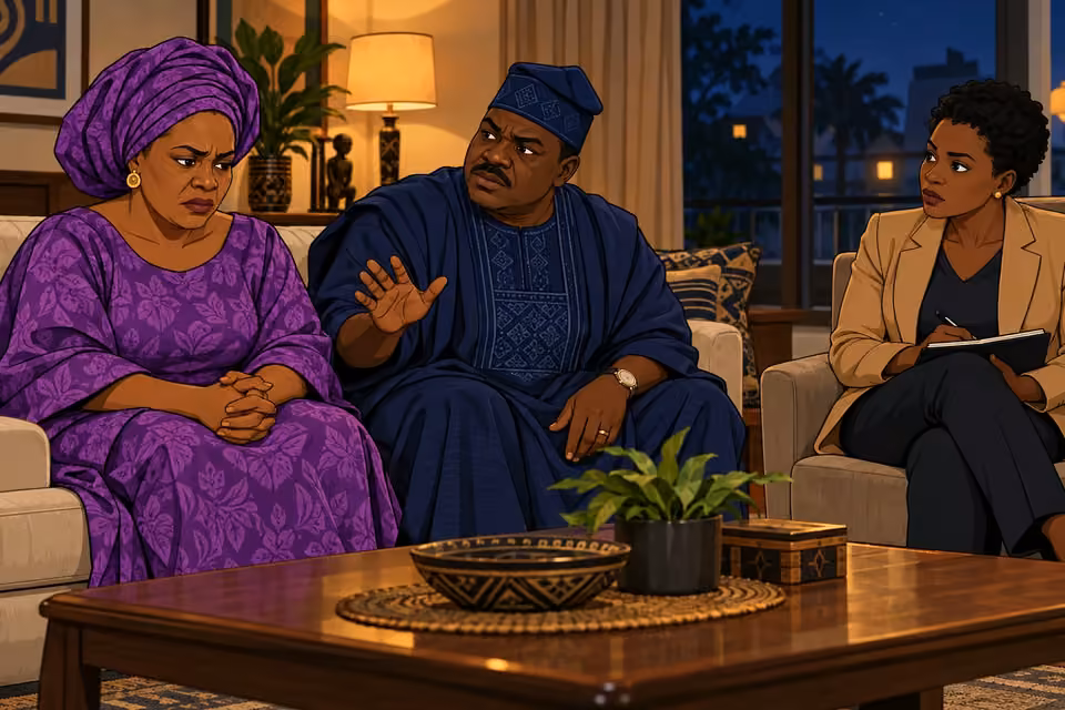 Yinka and Deji give conflicting accounts while Adegoke listens.