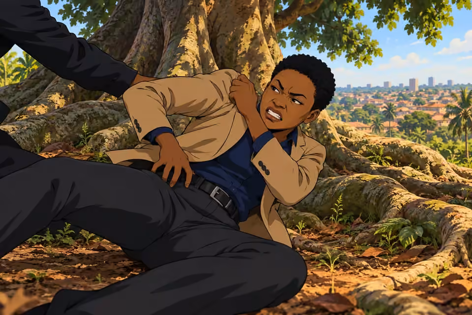 Adegoke twists away from her attacker and collapses clutching her shoulder.