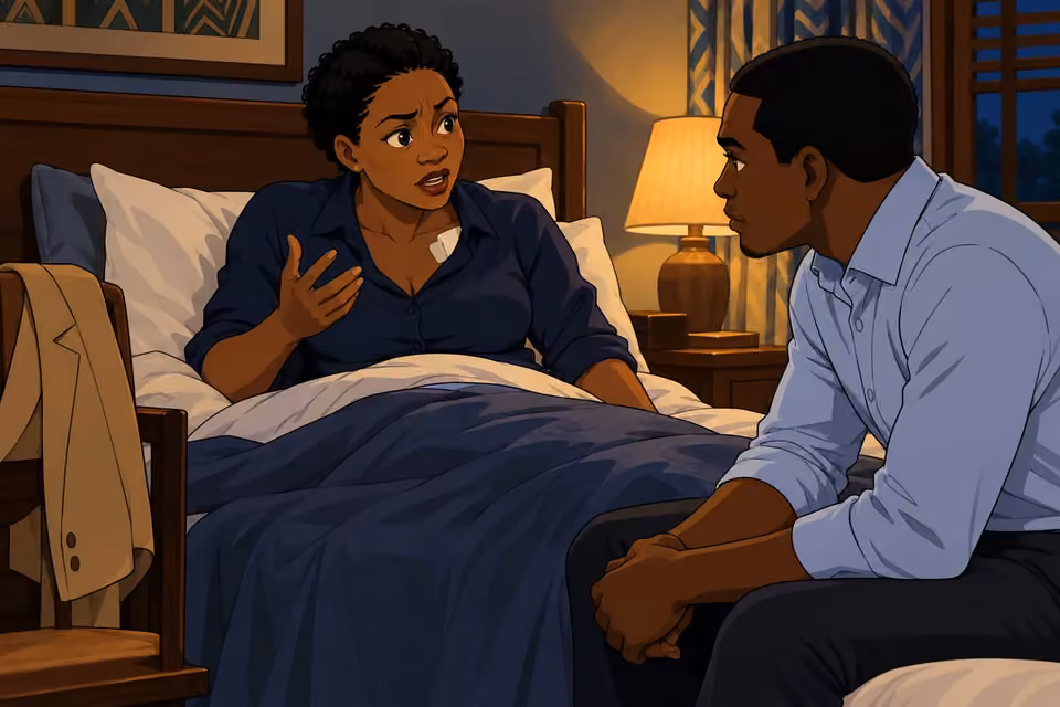 Adegoke urgently tells Bode about the box and the attack.