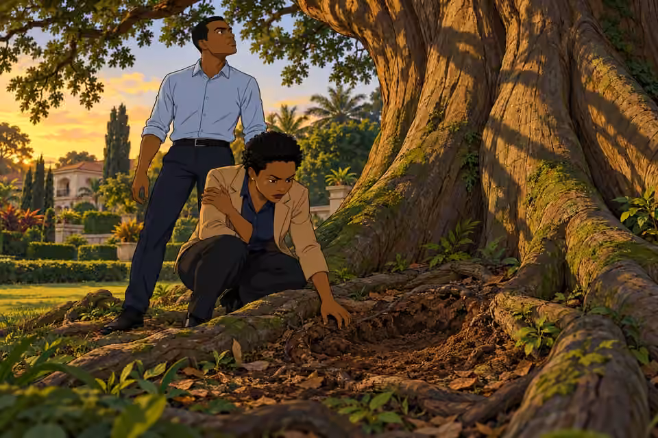 Adegoke and Bode find only disturbed soil where the wooden box had been.