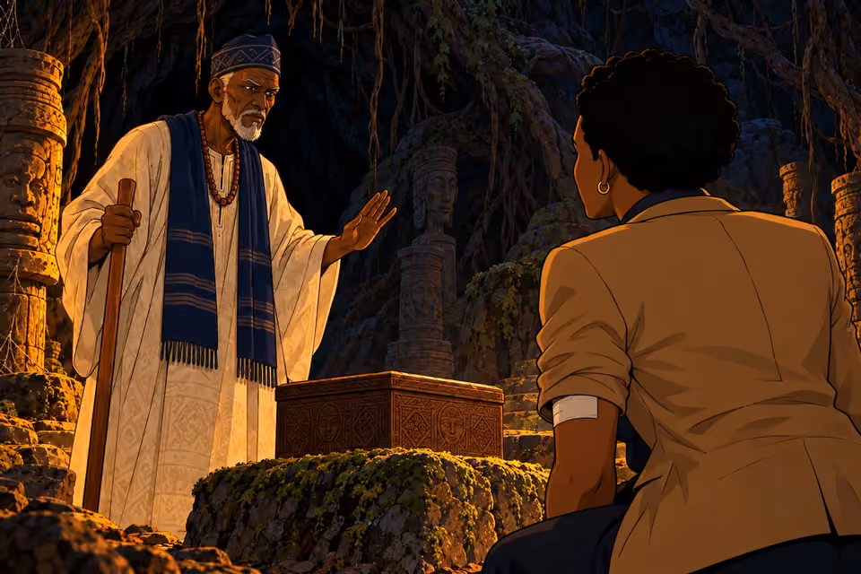 Ayodele agrees to answer Adegoke's questions, with a warning.