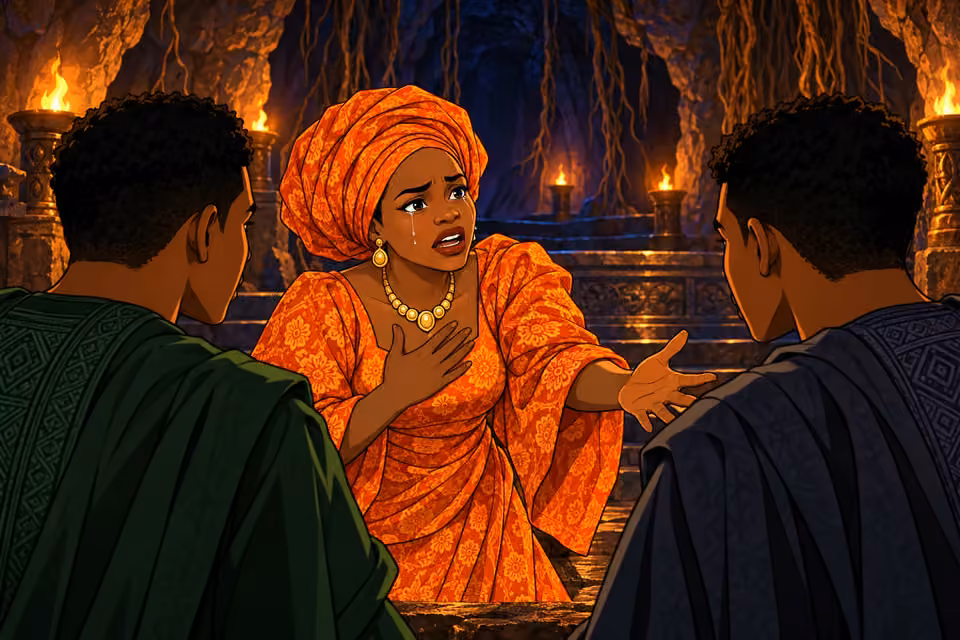 Moji begs the twins to protect their family from Egun’s danger.
