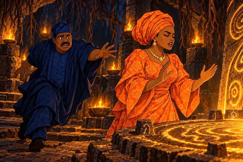 Moji begins the protective chant as Deji lunges to stop her.