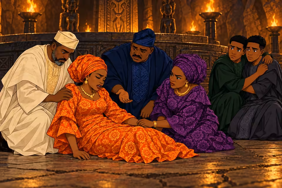 The siblings gather around exhausted Moji while Deji apologizes and the twins embrace.