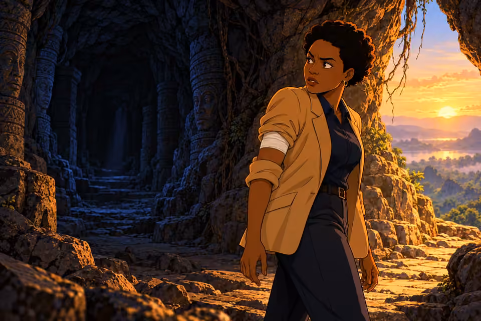Adegoke looks back into the quiet cavern as dawn reaches its entrance.