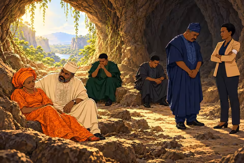 Moji rests under Ayo’s care while the twins sit apart and Deji approaches Adegoke.