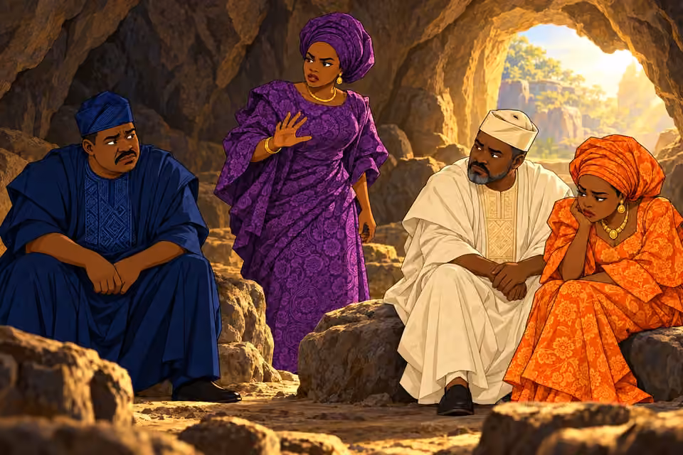 Yinka prepares to speak as her siblings exchange uneasy glances.