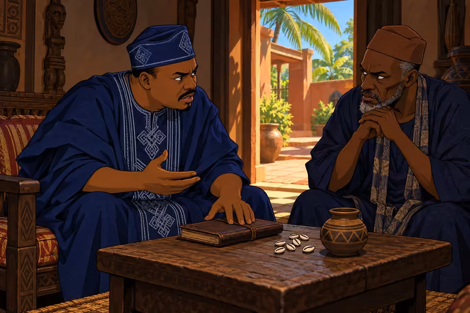 Deji speaks privately with a spiritual advisor over a closed journal.