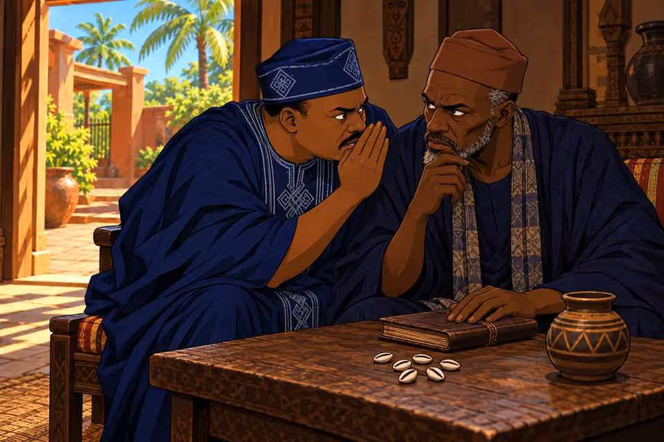 Deji secretly consults a rogue spiritual advisor while harsh sunlight fills the compound.
