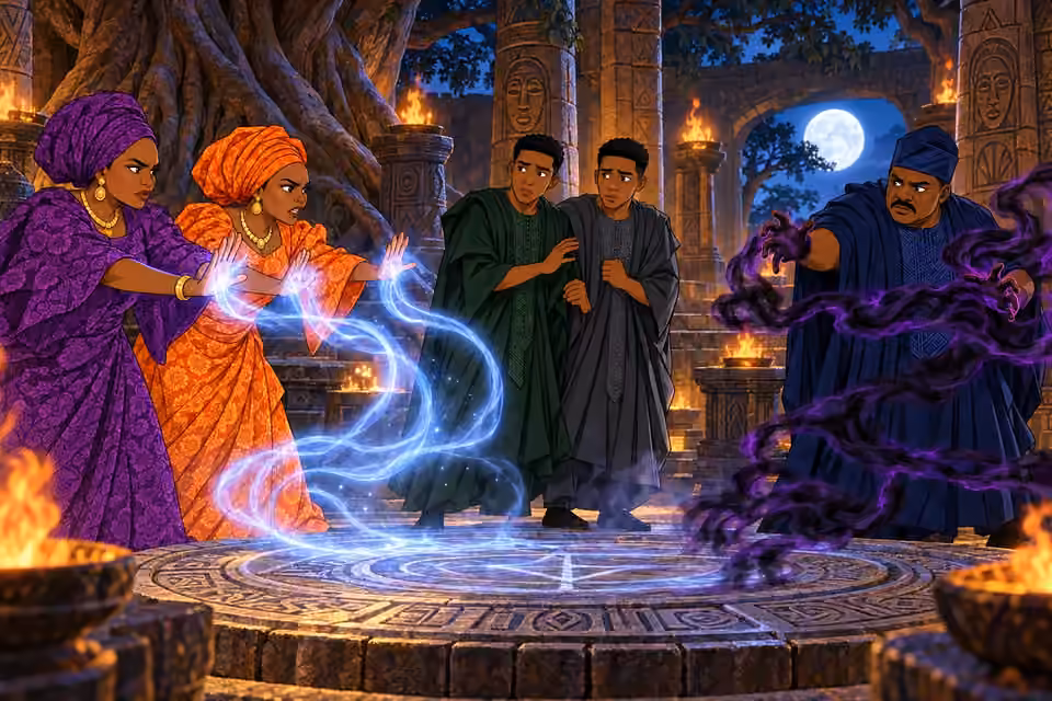 Moji and Yinka begin the counter-ritual as Deji summons darkness and the twins hesitate.