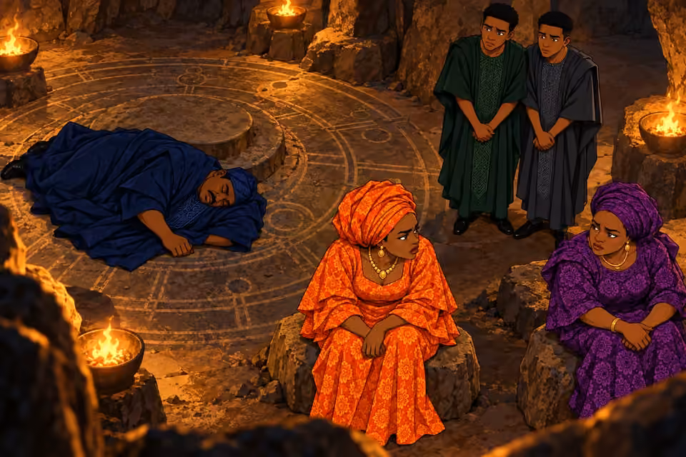 Deji lies unconscious while the twins and sisters confront the ritual’s aftermath.
