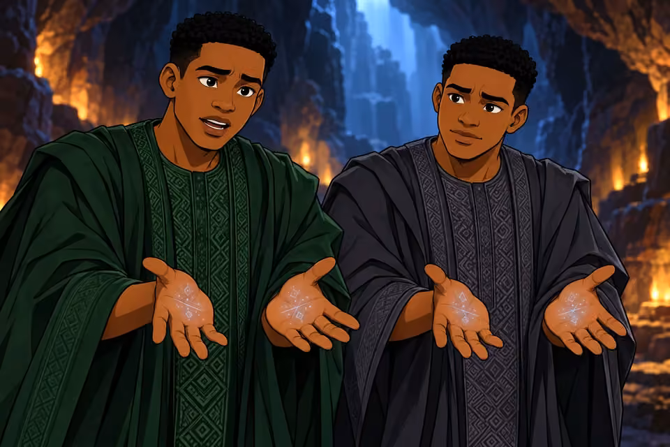 The twins show the faint symbols on their palms.